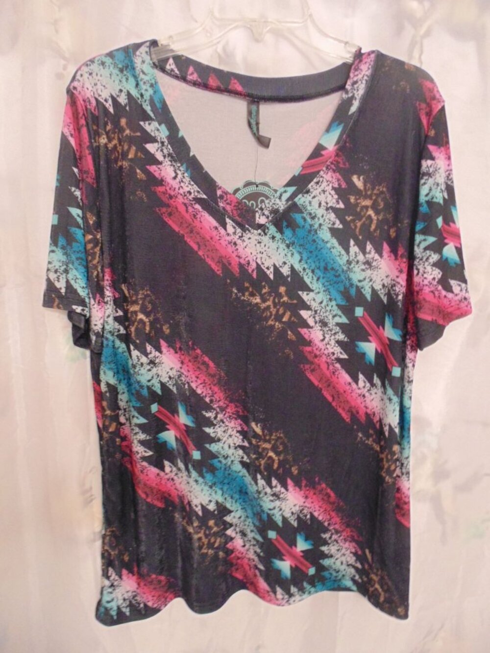 Ladies Sterling Kreek Western Cowgirl Animal Print Aztec Top Shirt Pink Black XL